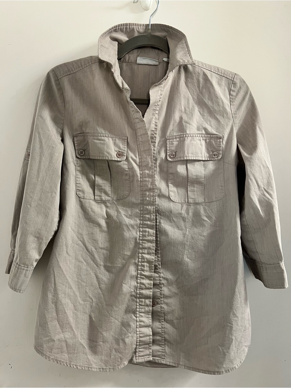 New York & Company Women’s Button-Front Shirt in Light Taupe